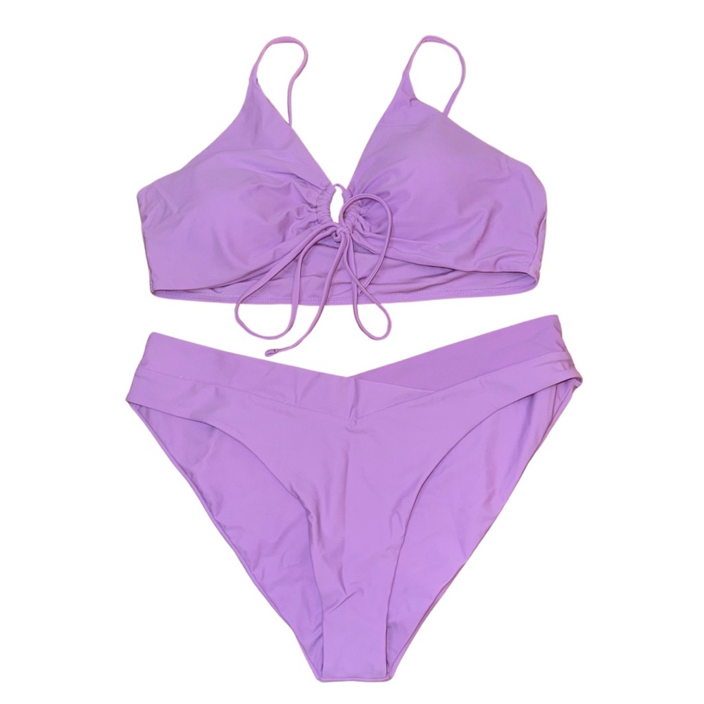 NWOT lilac bikini set with high waist bottoms and tie top - size XL, fits like L